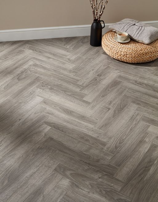 BerryAlloc Chateau Herringbone - Java Light Grey Laminate Flooring