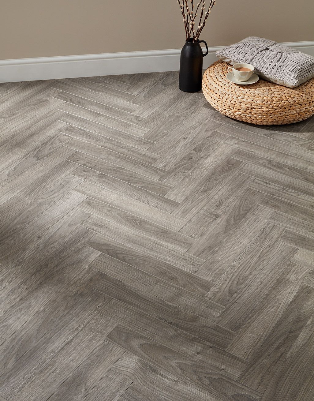 BerryAlloc Chateau Herringbone - Java Light Grey Laminate Flooring 1
