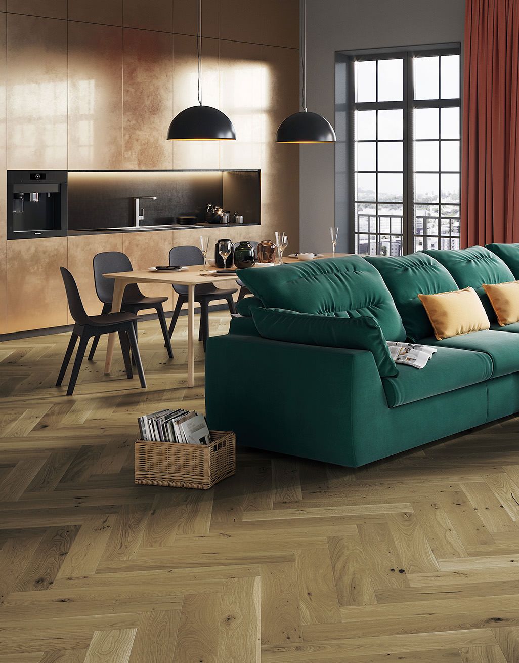 European Oak Herringbone Harvest Brown Oak 14 x 130mm 4