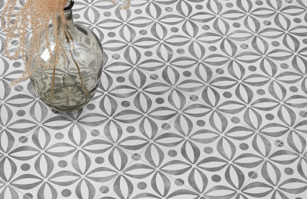 IVC Fashion Tiles - Floral Grey Vinyl Flooring