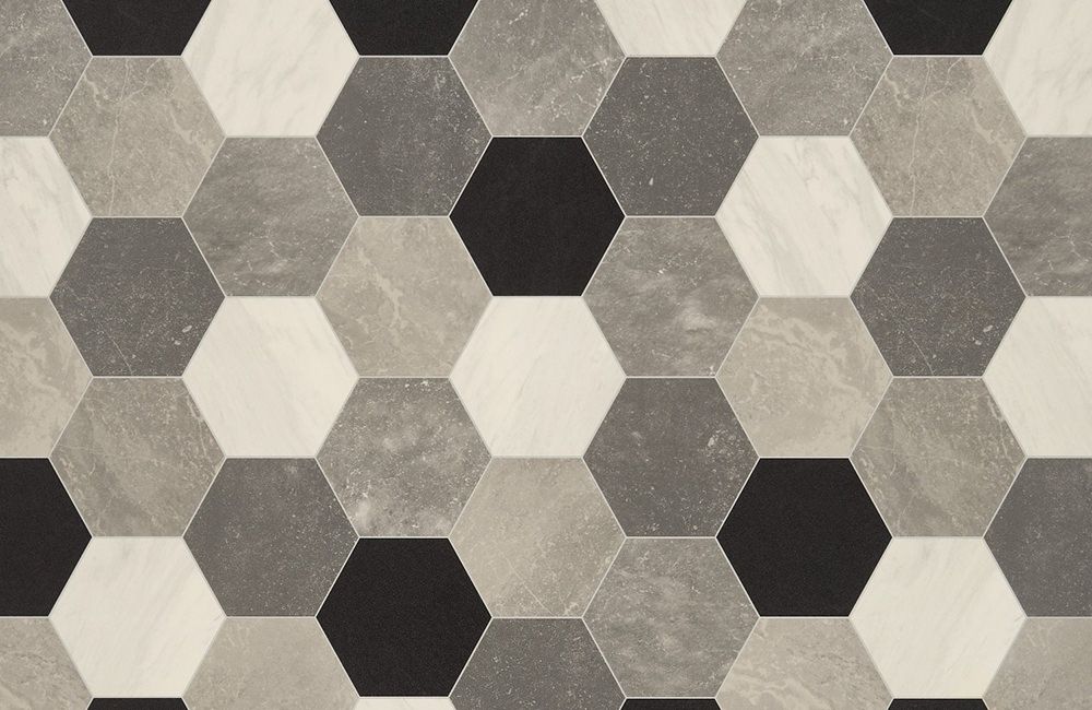 Juteks Rimini - Grey Hexagon Tiles Vinyl Flooring