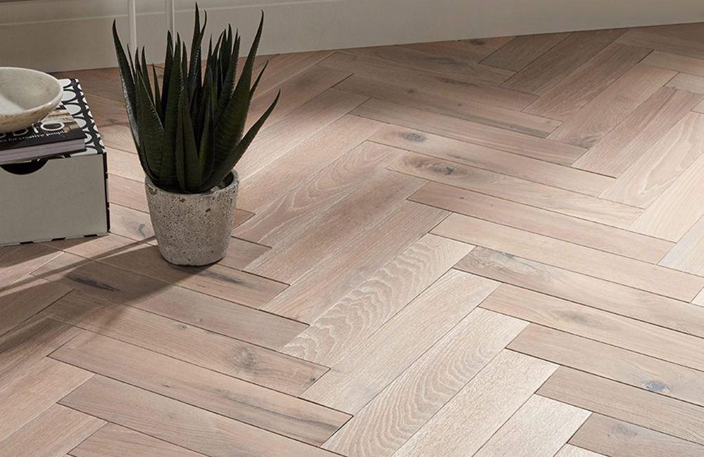 Signature Herringbone Frosted Oak Solid Brushed & Oiled